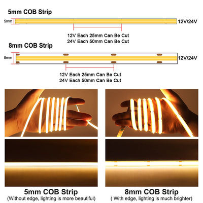 120lm/w 따뜻한 자연 흰색 COB LED 스트립 라이트