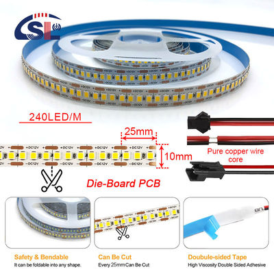 24V 240LED 10mm 3000K 따뜻한 흰색 다이 커팅 보드 SMD2835 LED 스트립 라이트 실내용
