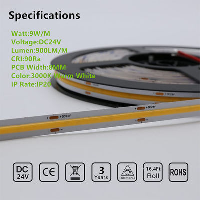 높은 밝기 480leds 8mm10mm 12V24V COB LED 스트립 라이트 따뜻한 자연 흰색 조명