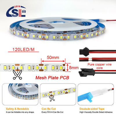 115lm/w 80Ra 12v 8mm 120leds 3000k 따뜻한 흰색 높은 밝기 유연 35 구리 Smd2835 LED 스트립 조명