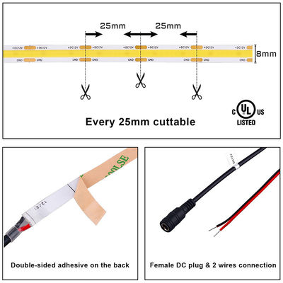 384 칩/m COB TV 백라이트 캐비닛을 위한 높은 뤼멘 DC12V24V 따뜻한 3000K LED 스트립 라이트