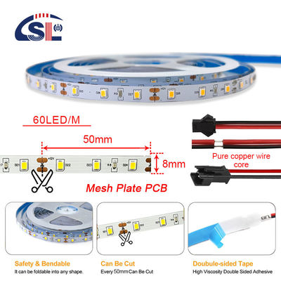 12V 60LEDs/m 6000K-6500K SMD 2835 화이트 주소형 LED 백라이트 스트립 라이트 2200 lm