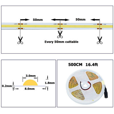 3- 높은 밝기 COB LED 스트립 라이트 480leds 8mm10mm 3000K4000K6500K 따뜻한 자연 흰색