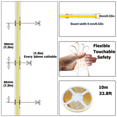 방수 12V24V 8mm10mm 480Leds 6500K 흰 CE RoHs 유연 COB LED 스트립 라이트