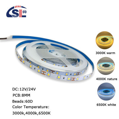 플렉서블 DC12V24V 8mm10mm 60leds 3000K 따뜻한 흰색 다이 보드 SMD2835 호텔 조명