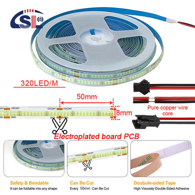 방수 COB LED 스트립 라이트 IP20/IP65 8mm 12V24V 320Leds 2700K 1 센티미터 절단 3-