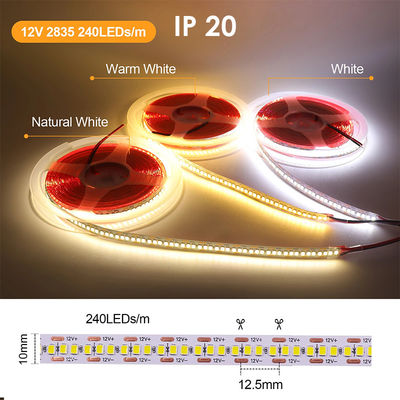 방수 SMD2835 LED 스트립 라이트 240leds 8mm 24v 12v 3000K 4000K 6500K IP67 IP65 IP20
