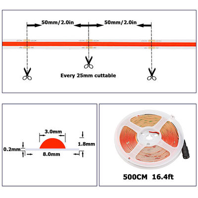 호텔 COB LED 스트립 라이트 12V 24V 8mm 10mm 480 LED 레드 실내외장용
