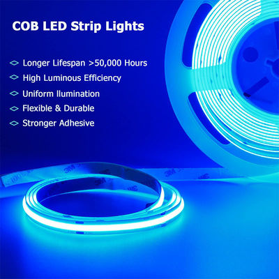 CE LVD EMC ROHS FCC REACH ERP2.0 인증 아이스 블루 COB LED 스트립 라이트 폭 8mm