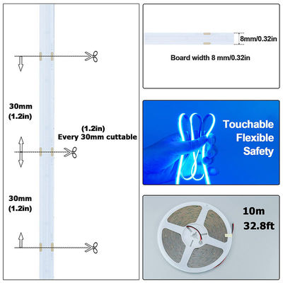 CE LVD EMC ROHS FCC REACH ERP2.0 인증 아이스 블루 COB LED 스트립 라이트 폭 8mm