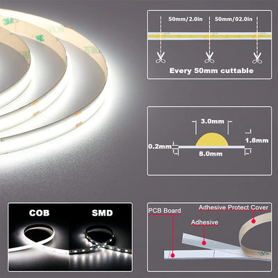LED 스트립 라이트 8mm10mm 480leds 3000K4000K6500K 따뜻한 자연 흰색 유연 COB 라이트