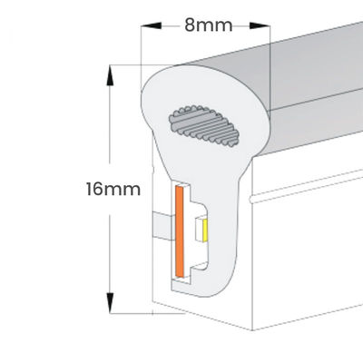 실리콘으로 덮인 따뜻한 흰색 LED 네온 플렉스 24V DC 무선 8x16mm 120LEDs/m IP65 방수
