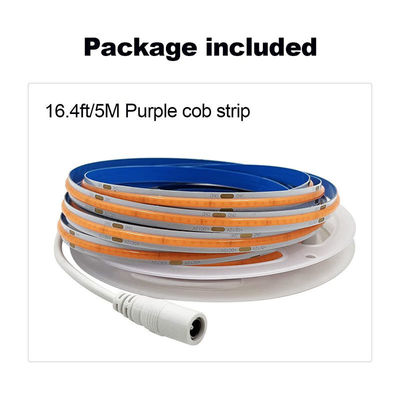 3000K Ra90 고밀도 유연성 COB LED 스트립 라이트 12V24V 320leds 8mm 너비 보라색