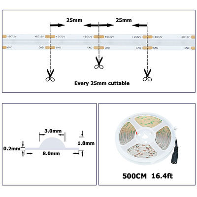 조명 높은 밝기 DC12V24V 480leds 8mm 아이스 블루 COB LED 스트립 라이트 3-