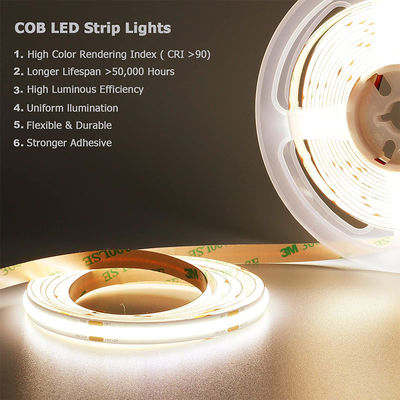 8mm10mm 너비 DC12V24V 3000K4000K6500K 유연성 COB LED 스트립 빛