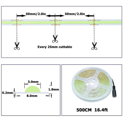 DC12V24V 480LED Ra90 8mm10mm 너비 녹색 유연 COB LED 스트립 조명