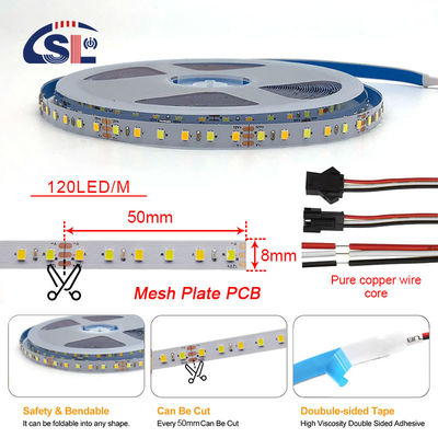 높은 밝기 12V 8mm 120LEDs SMD2835 LED 스트립 라이트와 쌍면 CCT 보드