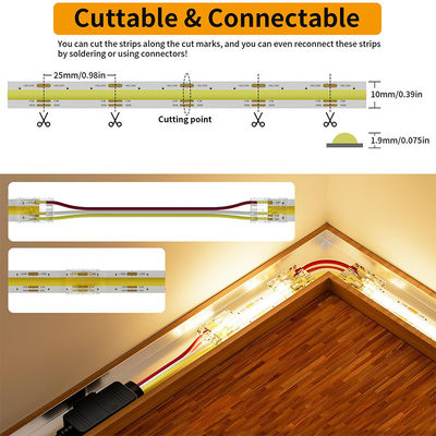 50000 시간 작동 수명 CCT DC12V24V 8mm 10mm 576Leds 3000K-6500K 유연 COB LED 스트립 라이트