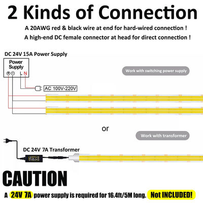 DC12V24V 8mm10mm 320leds 3000K 온도 유연성 COB LED 스트립 라이트 실내 장식