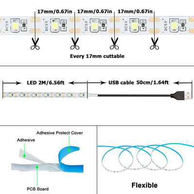 3- 120° 빔 앵글 5v 120leds 8mm 4000K 자연 하나 빛 하나 자르 SMD2835 LED 스트립 빛