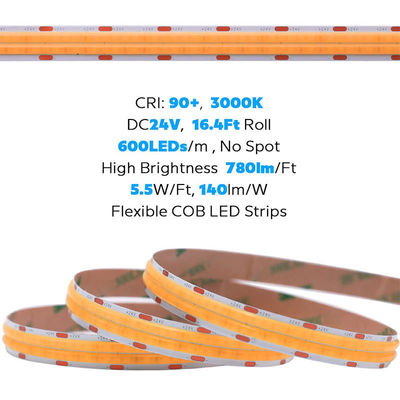 2- DC12V24V 8mm 320Leds 3000K 따뜻한 COB LED 스트립 라이트 캐비닛 침실 부엌 조명 장식