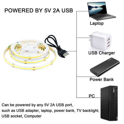 호텔 5V 8mm 320leds 4000K 천연 1cm 한 단면 IP65 방수 전자판 유연 COB LED 스트립 라이트