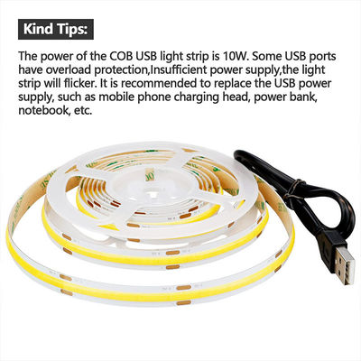 호텔 5V 8mm 320leds 4000K 천연 1cm 한 단면 IP65 방수 전자판 유연 COB LED 스트립 라이트