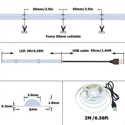 320LEDs 8mm 블루 플렉시블 COB LED 스트립 라이트 실내 및 외부 장식 -20 60C