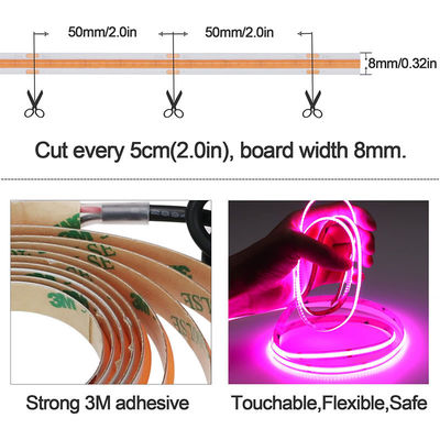 12v24v 와이파이 제어 모드 8mm 320leds 보라색 고 밝기 COB LED 스트립 라이트 0.06kg