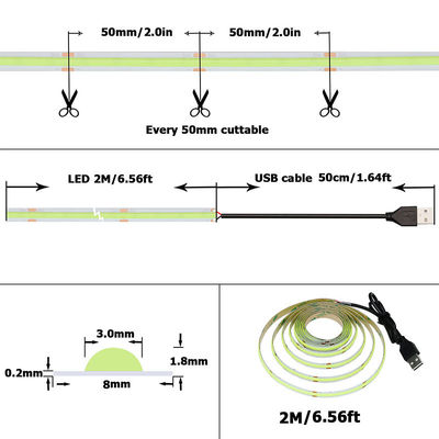 녹색 COB LED 스트립 라이트 8mm 320leds 12v24v 야외 및 실내 장수