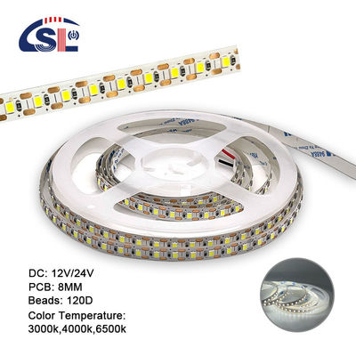 2200 lm 높은 밝기 2835 120led/m LED 스트립 8mm 너비 12V 24V 단면 빛 스트립