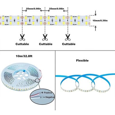 8mm 240leds 6500K 흰색 유연성 다이 커팅 보드 SMD2835 LED 스트립 라이트 12V24V