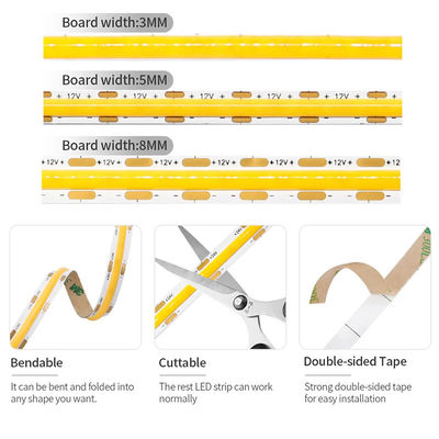 높은 밝기 DC12V24V 8mm10mm 480Leds 3000K 따뜻한 COB LED 스트립 라이트