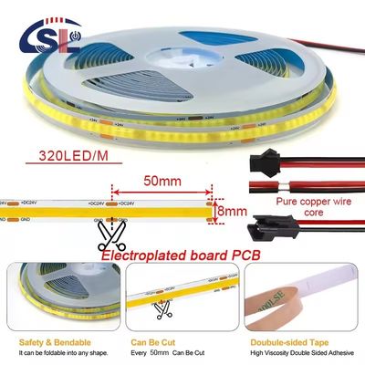방수 24v COB 320Ds 8mm Ra 80 CCT 삼색 Cob LED 라이트 스트립
