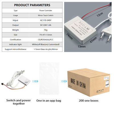 60W 12V 디포거 1 키 1 컬러 선택 LED 디머 미러 터치 센서 스위치