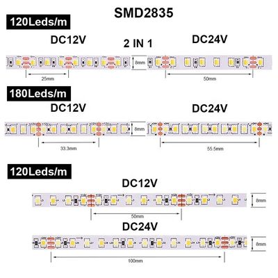 240leds 8mm 12V 24V UL 상장 된 이중 색상 COB SMD2835 LED 스트립 라이트 상업 조명