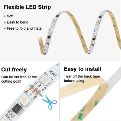 12V WS2811 60Leds 매직 디지털 멀티 컬러 5050 주소형 RGB LED 스트립 픽셀 따뜻한 흰색 IP20 장식 컨트롤러