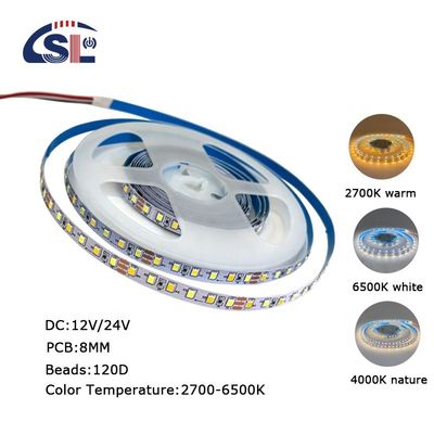 4000K CCT 8mm 너비 LED 유연 스트립 라이트 12V 120leds /m 가정 조명 솔루션