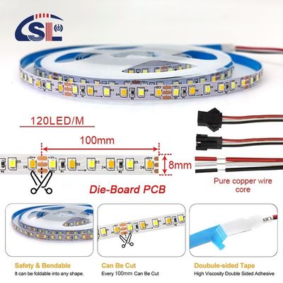 4000K CCT 8mm 너비 LED 유연 스트립 라이트 12V 120leds /m 가정 조명 솔루션