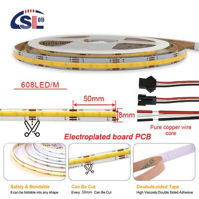 전기판 COB 24v COB 608Ds 8mm Ra 85 LED 라이트 스트립 3000K-6500K 주거용 이상