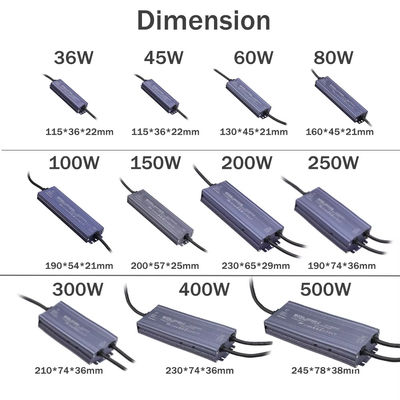 24V 입력 전압 LED 빛 트랜스포머 IP67 방수 야외용 60W 200W 400W 500W