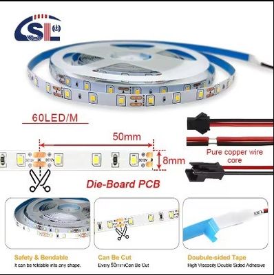 DC12V SMD2835 60D 8mm 1100-1200LM 12000K Ra70 다이 커팅 보드 스마트 미러용 LED 빛 스트립