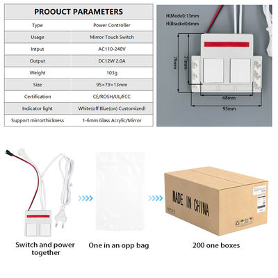 110V 240VAC 12W24W 단일/삼색 LED 거울 터치 디머 센서 2 키 스위치