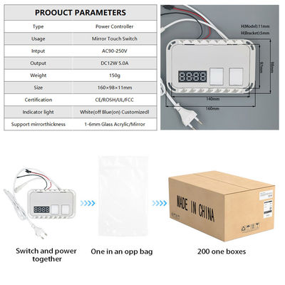스마트 자동화 디포거 12V 5A 60W LED 미러 터치 시간 온도 표시