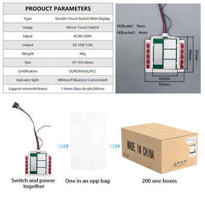 60W 시간 온도 디스플레이 슬림 DC12V 5A LED 라이트 미러 터치 센서 스테프리스 디머 스위치