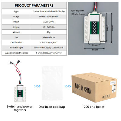 타임 디스플레이 슬림 DC12V 5A 60W 디포거 LED 라이트 미러 터치 센서 스테프리스 디머 스위치