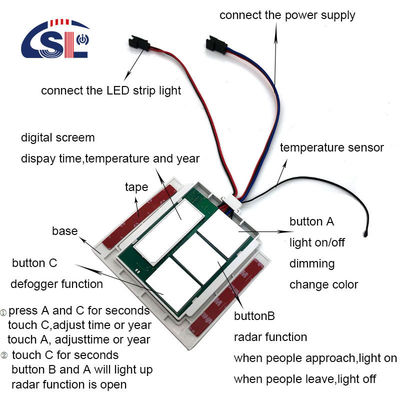 DC12V 5A 60W 시간 온도 디스플레이 디포거 LED 빛 거울 터치 센서 스텝리스 디머 스위치