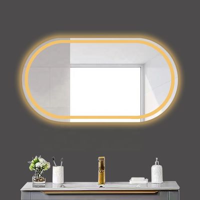 오발형 욕실 화장실과 은색 빛나는 조명으로 스마트 LED 욕실 바니스 미러