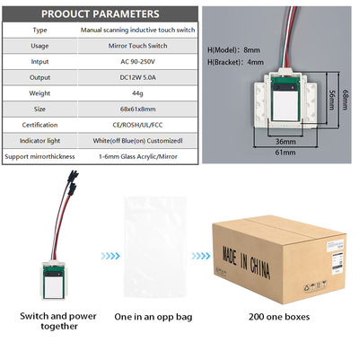 DC12V 5A 60W 스마트 LED 라이트 1-6mm 수은 미러 수동 스캔 디밍 스위치