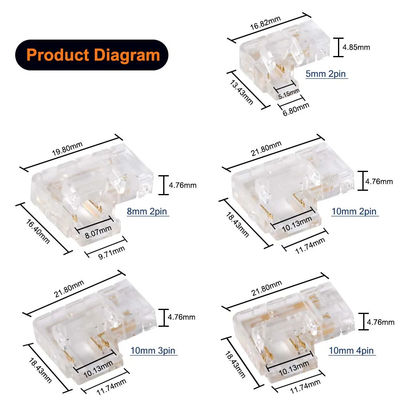 COB LED 스트립 커넥터에 대한 90도 L 모양 크리스탈 Buckle 무선 2/3pin 5/8/10mm